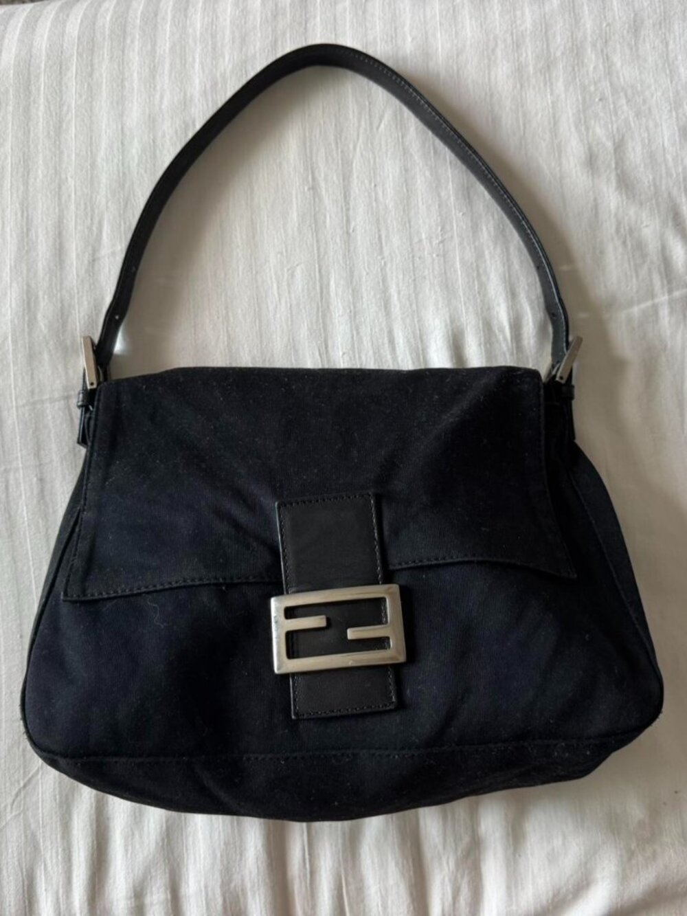 Black Fendi baguette bag with silver hardware